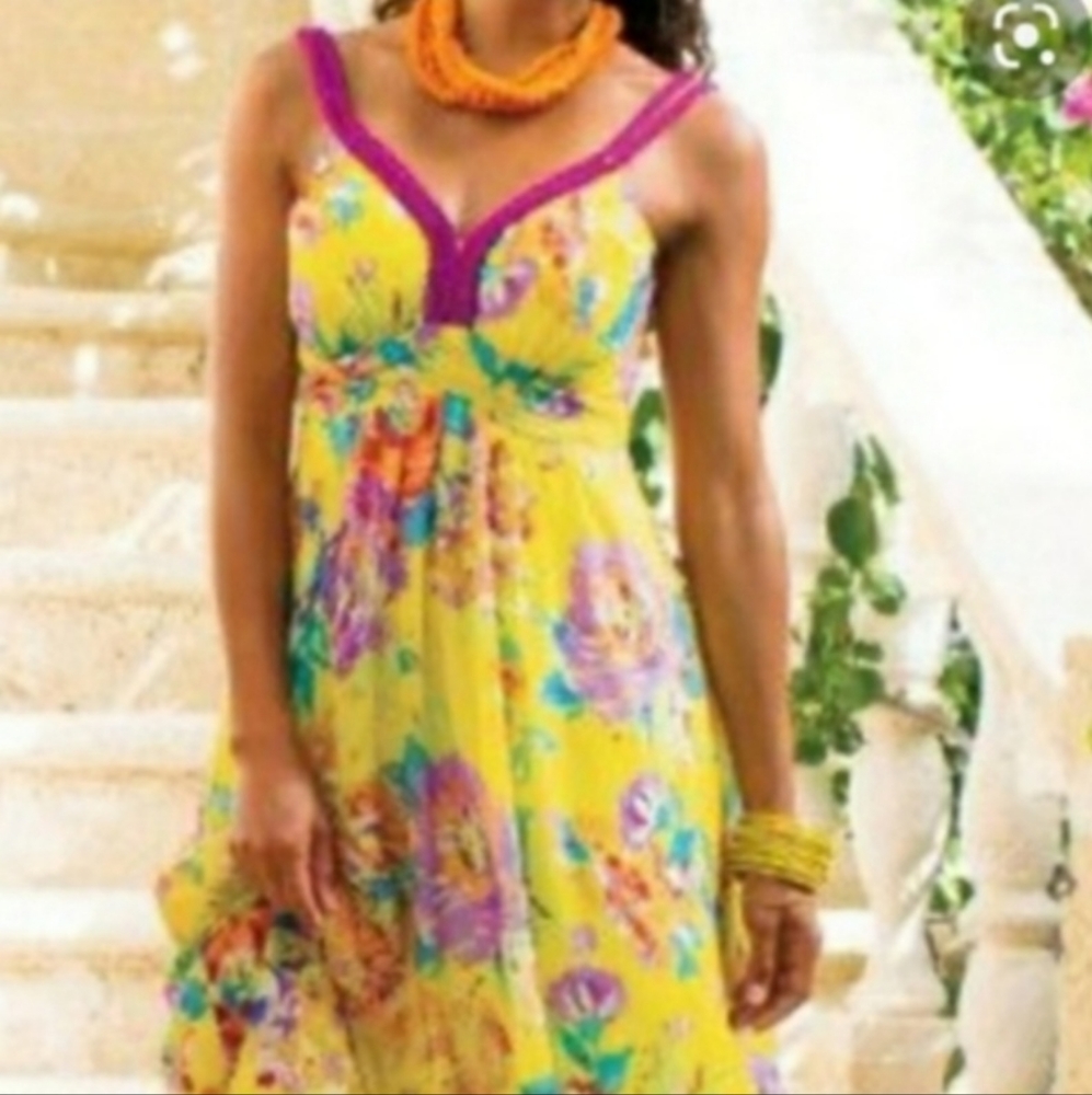 Soft Surroundings Flowing Floral Romantic Maxi Dress Medium